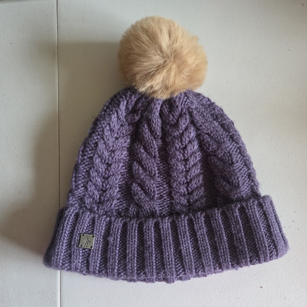 Smartwool Merino Wool Winter Pattern Pom Beanie Purple Knit Ribbed Hat